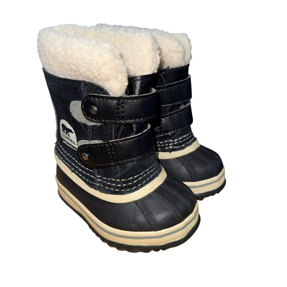 Sorel 1964 Pac‎ Strap Toddler 4 Pre-Owned Snow Boots Black Waterproof Insulated